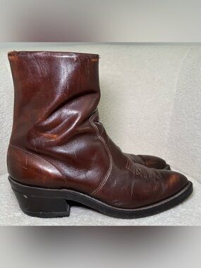 Vintage Durango USA Brown Leather Western Cowboy Ankle Boots Pointed Toe Boho